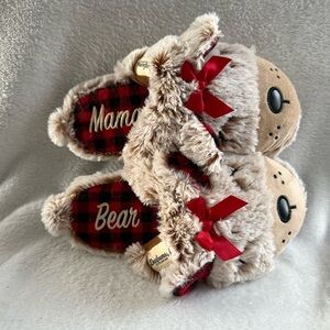 Dearfoams Women's Mama Bear Slippers‎ - Tan and Red Warm Fuzzy Size 5-6 New